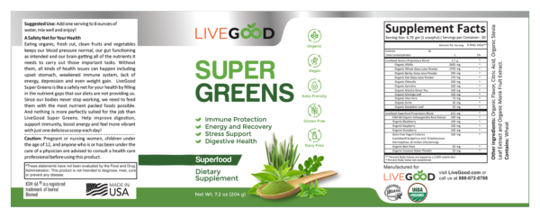The label of super greens LiveGood